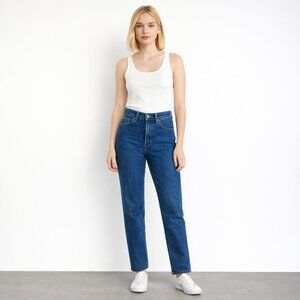 2/$30 ZARA High Rise Straight Leg Button-Fly Jeans Dark Wash 8 #8407